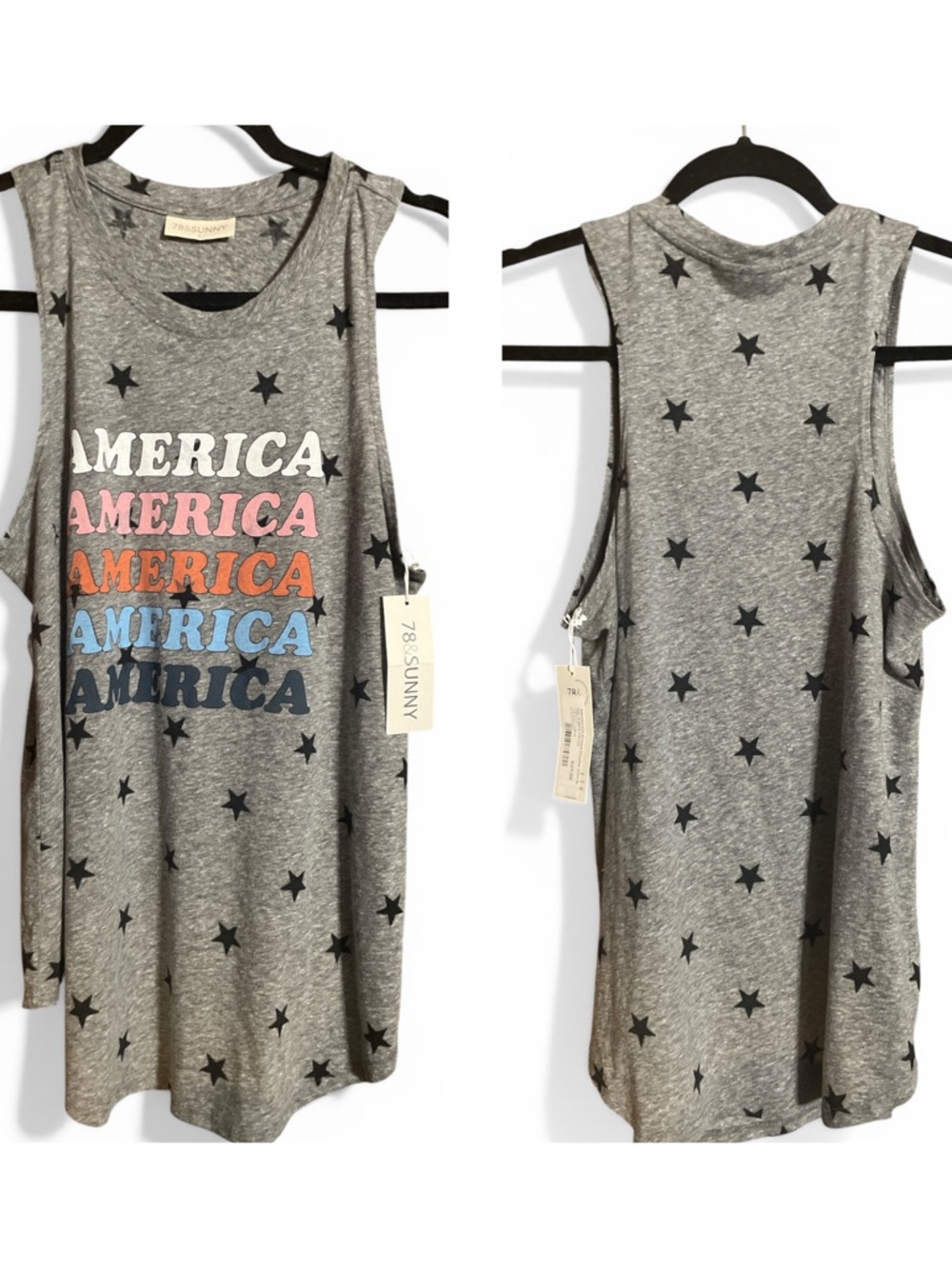 78 & Sunny America Graphic Tank Gray Star Print | NWT M USA Made